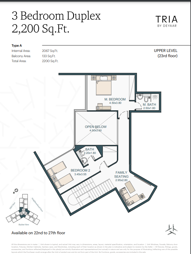 Type A , 3 Bedroom Duplex,Upper Level